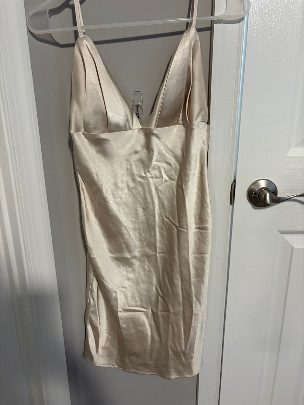 Satin Mini Slip Dress in Ivory - Elegant V-Neck Spaghetti Strap